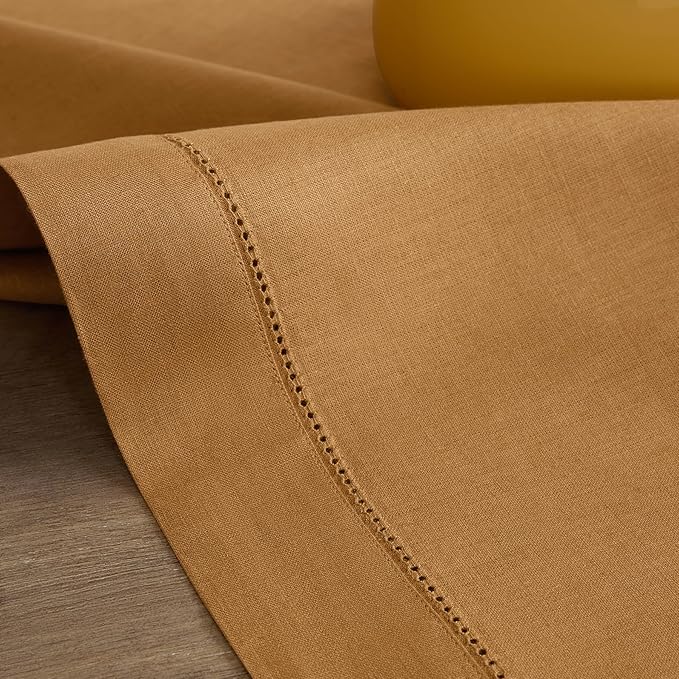 Solino Home Linen Brown Sugar Table Runner 72 Inches Long - 100% Pure Linen Hemstitch Table Runner 14 x 72 Inch for Dresser, Dining - Classic Hemstitch