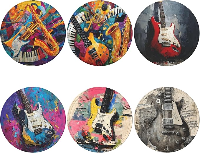 Musical Coasters Leather Round Drink Coasters 6 Pcs Set with Holderor for Cup Drink Coffee Table Bar Home Decor