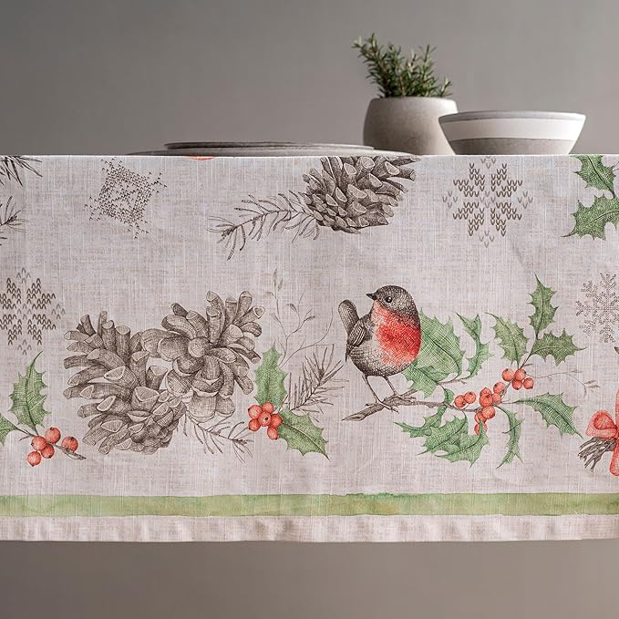 Maison d' Hermine Table Cloth Square Table 100% Cotton 54 x 54 Inches Fall Tablecloth Reusable Everyday Use for Thanksgiving Christmas Decorations Dining Farmhouse Party (Christmas Dew)