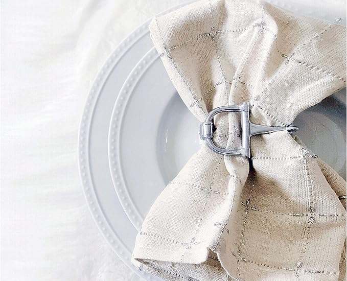Arthur Court Designer Metal Bit Napkin Rings, Set of 4, Equestrian Aluminum Cast, Horse Horseshoe Decor for Cowboy, Cowgirl Riders and Horse Lovers