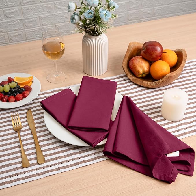Blue Needles Solid Cloth Napkins Set of 6 Burgundy 100% Cotton Dinner Napkins 18x18 inches - Soft, Reusable, Absorbent & Washable Linen, Ideal for Christmas Events, Parties & Everyday Use