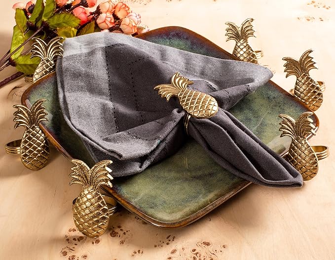 ALPHA Living HOME Set of 12 Napkin Rings Pineapple Antique Gold Bulk Elegant Napkin Rings Thanksgiving Christmas Napkin Holder Handmade Buckles Rings for Farmhouse Table Decor Harvest Wedding Party