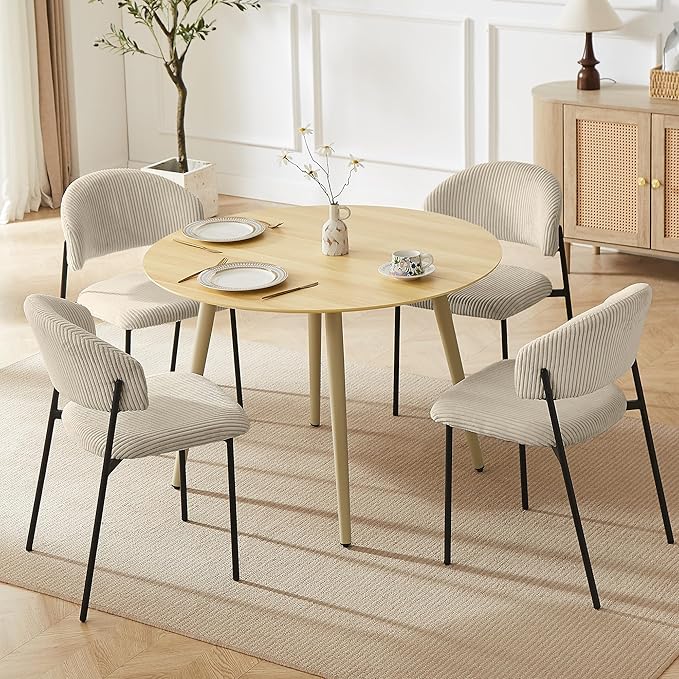 43.3 Inch Round Dining Table Set for 4, Modern Small Kitchen Coffee Set for Dining Room Kitchen Apartment (Cream Table + 4 Grey Shell Chairs)