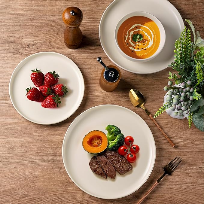 AmorArc Ceramic Dinnerware Sets, Wavy Rim Stoneware Plates and Bowls Sets,Dishwasher & Microwave & Oven Safe Dishes set, Service for 4 (12pc)