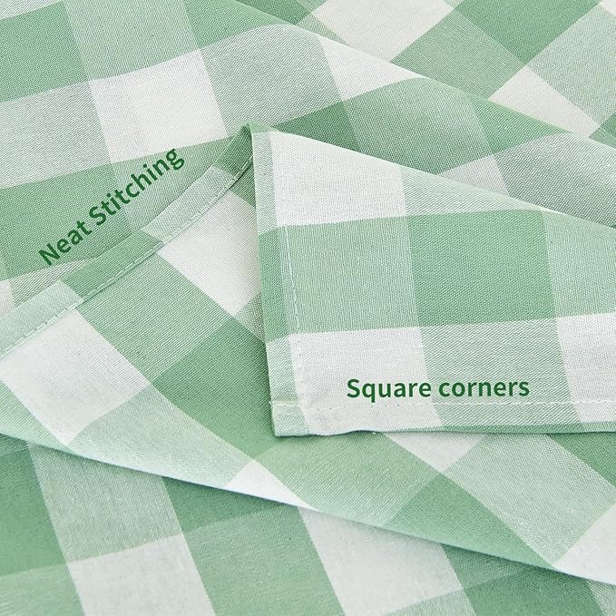 BALCONY & FALCON Rectangle Gingham Table Cloth – Water-Resistant Cotton Blend Washable Checkered Tablecloth for St. Patrick's Day, Outdoor Picnic, Camping, Kitchen (Green White, 55x71 Inch)