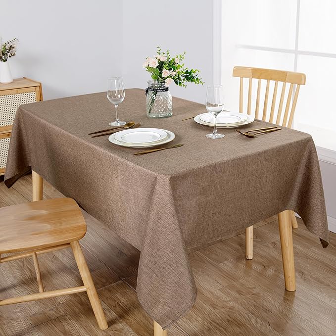 Hiasan Faux Linen Rectangle Tablecloth - Wrinkle and Stain Resistant Washable Table Cloth for Kitchen Dining Room Holiday Table Cover for Party Dinner, Khaki, 60 x 102 Inch
