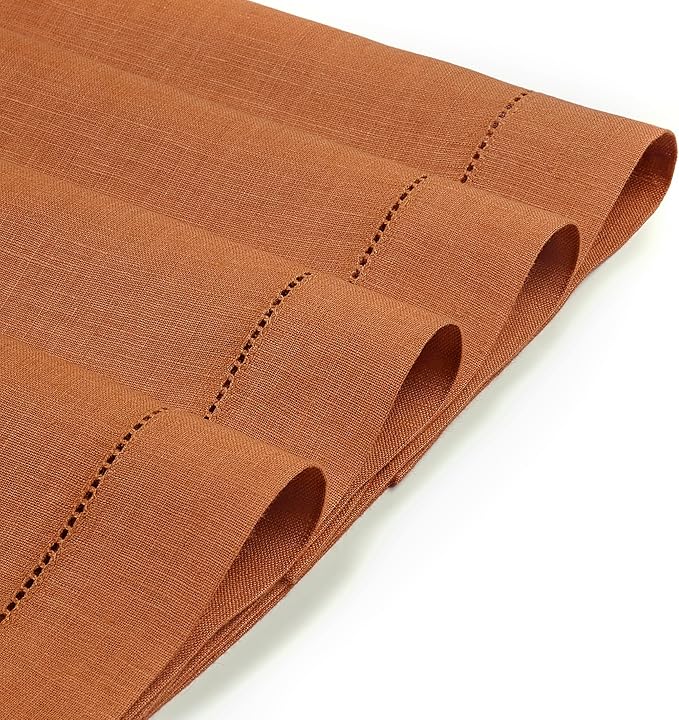 D'Moksha Homes Rust Linen Placemats Set of 6 - Classic Hemstitch Placemats 14 x 19 Inch - 100% Pure Linen Table Mats for Spring, Easter - Handcrafted and Machine Washable