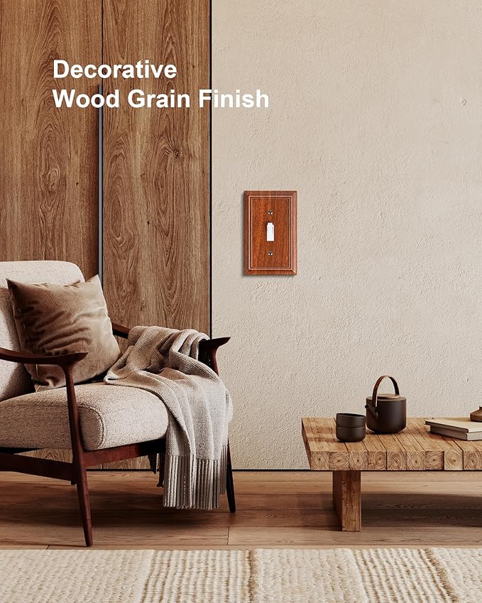 2-Pack Single Toggle Light Switch Cover Plate, Durable Natural Bamboo Fiber Decorative Switch Plate Covers, Wood Grain 1 Gang Wall Plate, Corrosion Resistant