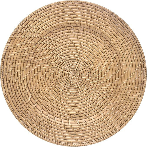 13 Inch Antique Gold Charger Plates Set of 6 Round Plastic Plates Matte Finish Faux Rattan Woven Texture Charger plates for Wedding Party Christmas