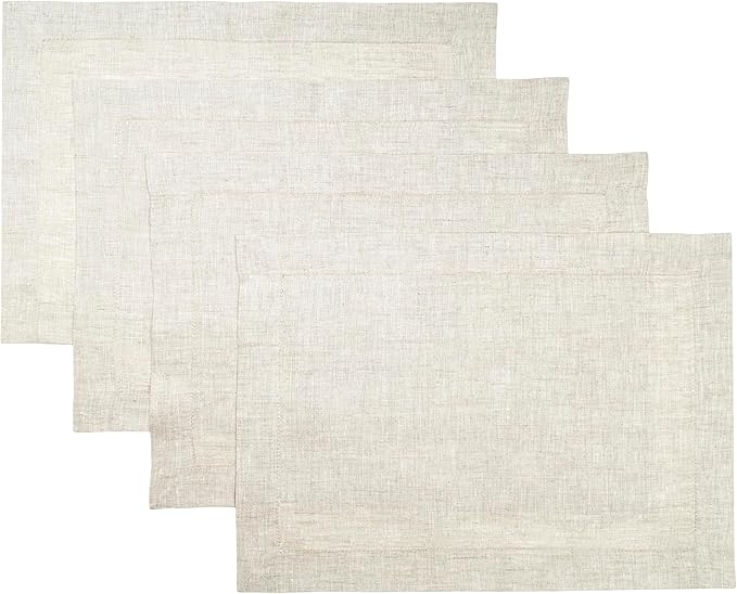 D'Moksha Homes Linen Placemats 14 x 19 Inch - Light Natural Placemats Set of 4-100% Pure Linen Table Place Mats for Valentines, Spring, Easter - Handcrafted and Machine Washable