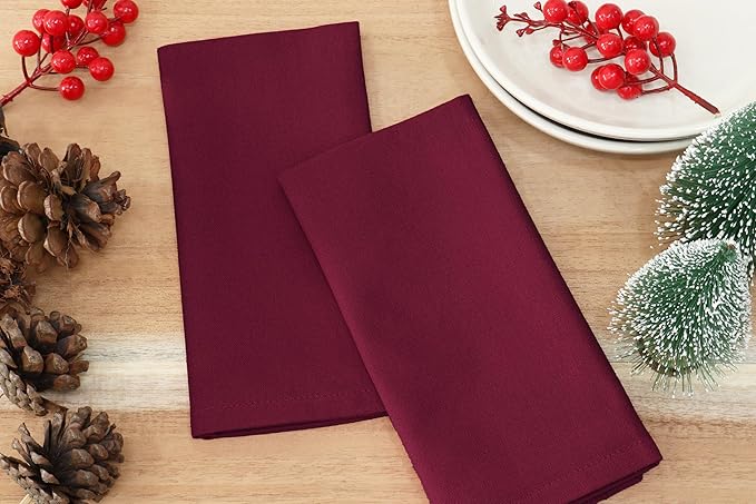 PurpleEssences Set of 12 Cloth Dinner Napkins 100% Cotton 18x18 Inch - Soft Durable Washable - Ideal for Farmhouse Party Fall Thanksgiving - Perfect Everyday Use Table Linen - Burgundy