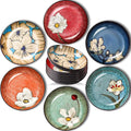 Maxdot Ceramic Dinner Plates Set of 6, 8.5 Inch Underglaze Painting Salad Plates, Glazing Process Floral Ceramic Gift Dishes for Steak Salad Pasta Appetizer, Microwave, Oven and Dishwasher Safe