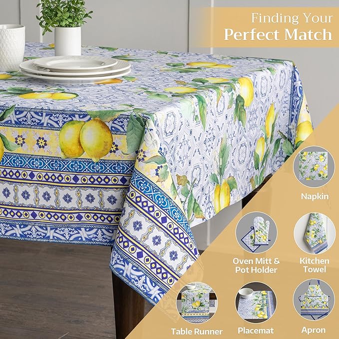Maison d' Hermine Table Cloth Square Table 100% Cotton 60 x 60 Inches Tablecloth Reusable Decorative for Dining Room Farmhouse Home Valentines Day Decorations Spring Summer - Citrus