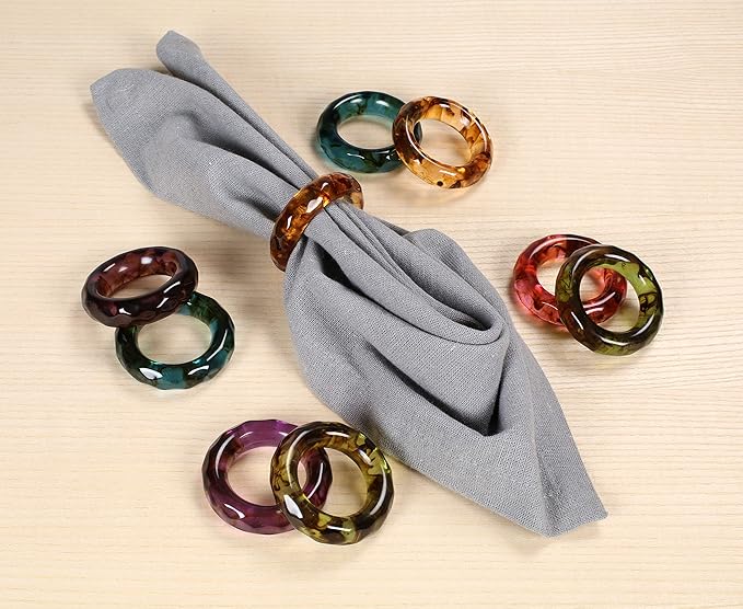 CLEENTABLE Epoxy Resin Napkin Holders for Cloth Napkins Set of 12 - Decorative Napkin Holders for Weddings, Parties & Everyday Dining - Diamond-Top Design in 6 Assorted Pastel Colors