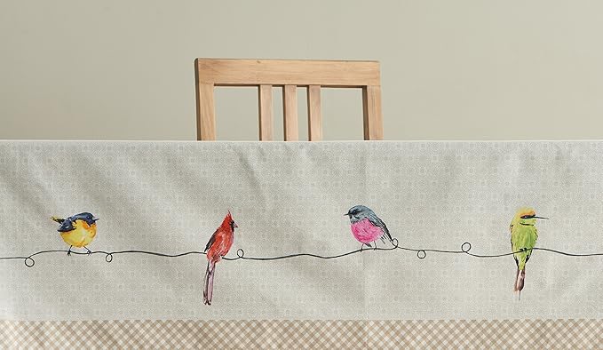 Maison d' Hermine Table Cloth Rectangle Table 100% Cotton 70 x 120 Inches Tablecloth Reusable Decorative for Dining Room Farmhouse Home Valentines Day Decorations Spring Summer - Birdies on Wire