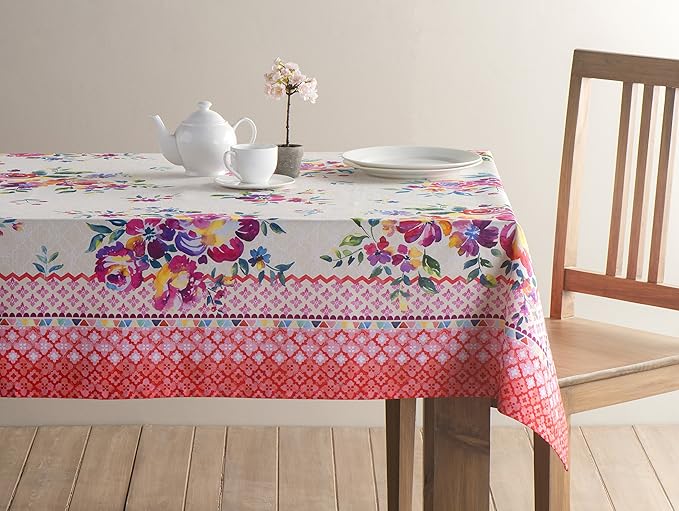 Maison d' Hermine Table Cloth Rectangle Table 100% Cotton 70 x 90 Inches Tablecloth Reusable Decorative for Dining Room Farmhouse Home Valentines Day Decorations Spring Summer - Rose Garden