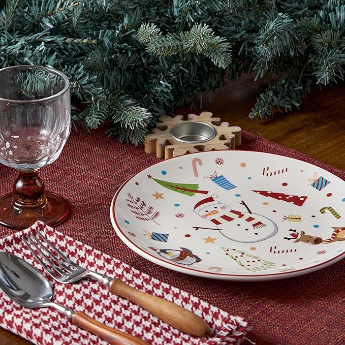 Bico Christmas Merry Crew Salad Plates Set of 4, 8.75 Inch Ceramic Dessert Plates for Salad, Appetizer, Side Dishes, Microwave and Dishwasher Safe, Gift for Housewarming and Christmas