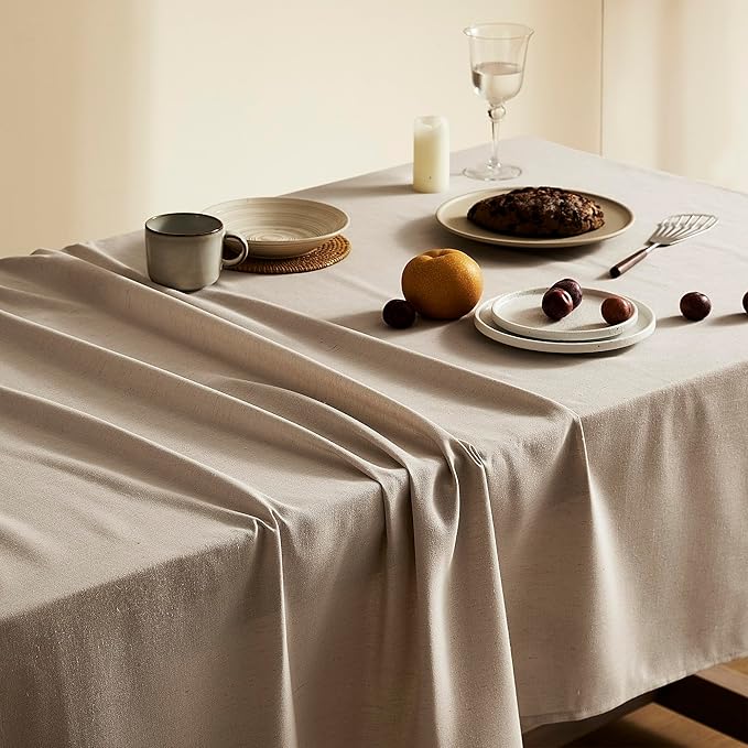 Khaki Textured Linen Rectangle Table Cloth Burlap Tan Fabric Tablecloth Rectangular Dining Table Cover Kitchen Decorations Boho Farmhouse Linen Tablecloths for Rectangle Tables 60x144 Inch