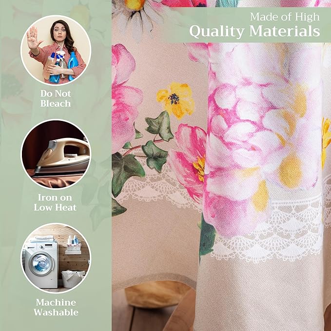Maison d' Hermine Table Cloth Round Table 100% Cotton 63 Round Inches Tablecloth Reusable Decorative for Dining Room Farmhouse Home Valentines Day Decorations Spring Summer - Pivoine