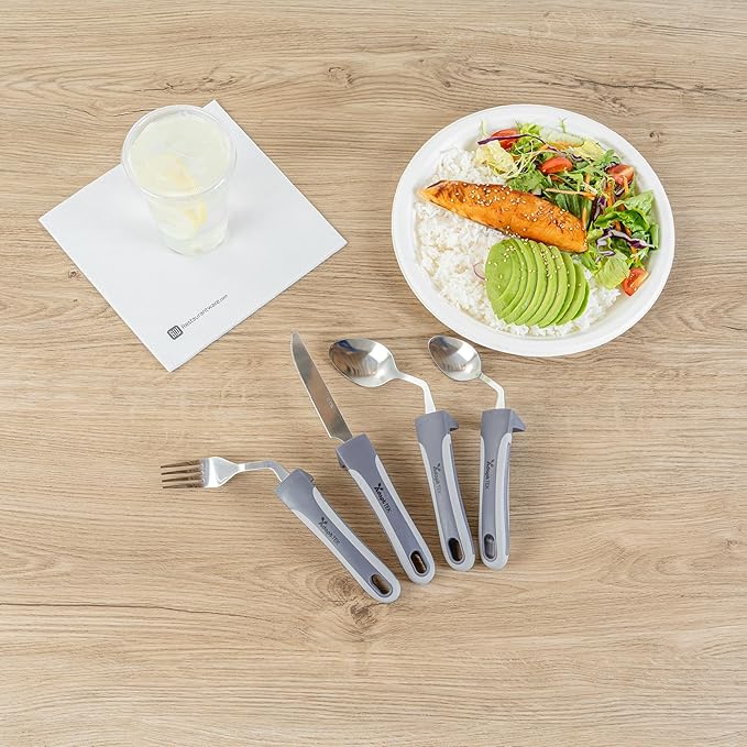 Restaurantware Adaptive Cutlery 1 Set 9.84 x 5.12 x 1.57 Inches Stainless Steel Ergonomic Utensils Non-Slip Wide-Handle Gray Utensils For Arthritis And Limited Mobility