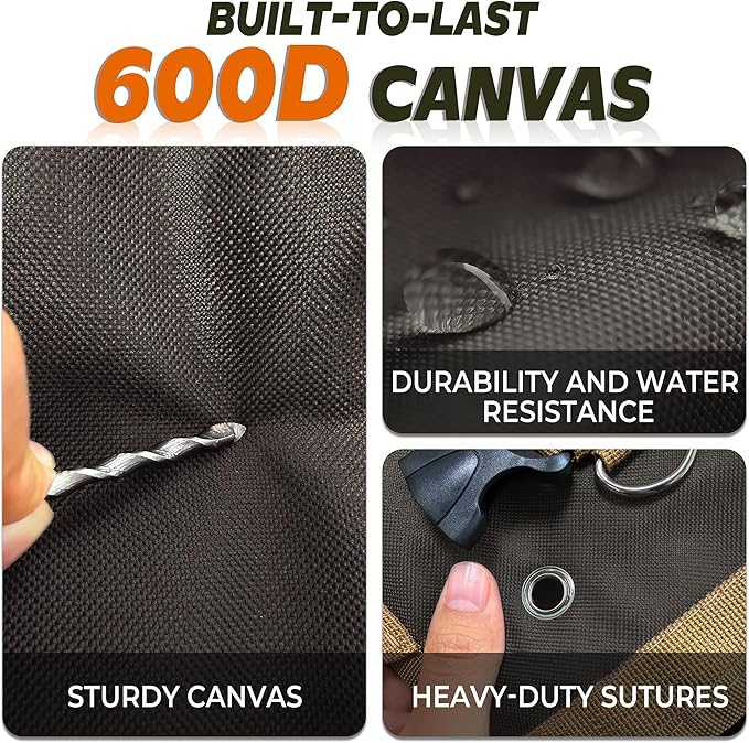Canvas Tool Roll Up Bag for Men - Portable Wrench & Chisel Organizer Pouch with Carry Handle - Rugged Tool Wrap Storage for Carpenters, Plumbers, HVAC Techs & Home DIY (Brown)