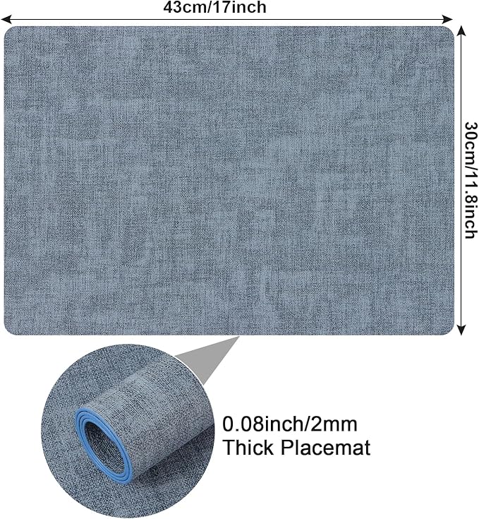 Faux Leather Placemats Set of 6, Heat Resistant Wipeable Washable Vinyl Place Mats, Waterproof Anti-Slip Dining Table Mats, Suitable for Indoor & Outdoor Use (Blue)