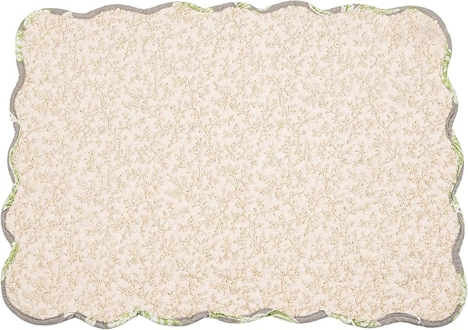 C&F Home Julia Reversible Scalloped Quilted Vintage Floral Flower Themed Jacobean Dining Tabletop Placemats Set of 6 All Seasons Spring Summer Home Kitchen Dinner Table Décor Decoration S/6 Grey &