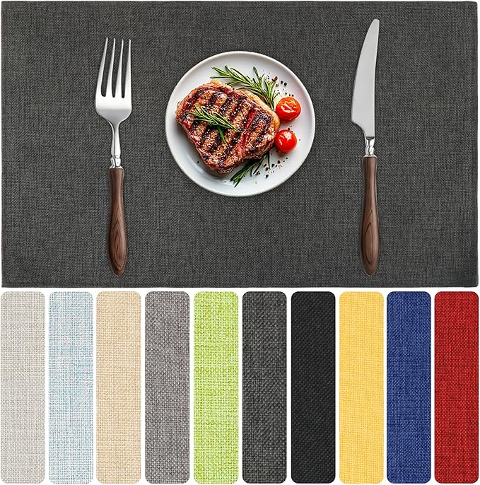 Blue Forest Placemats Set of 8,Dual-Layered Thickened Faux Linen Table Mats Heat Resistant Machine Washable Wrinkle Free Place Mats for Kitchen Dining Outdoor/Indoor (Dark Green)