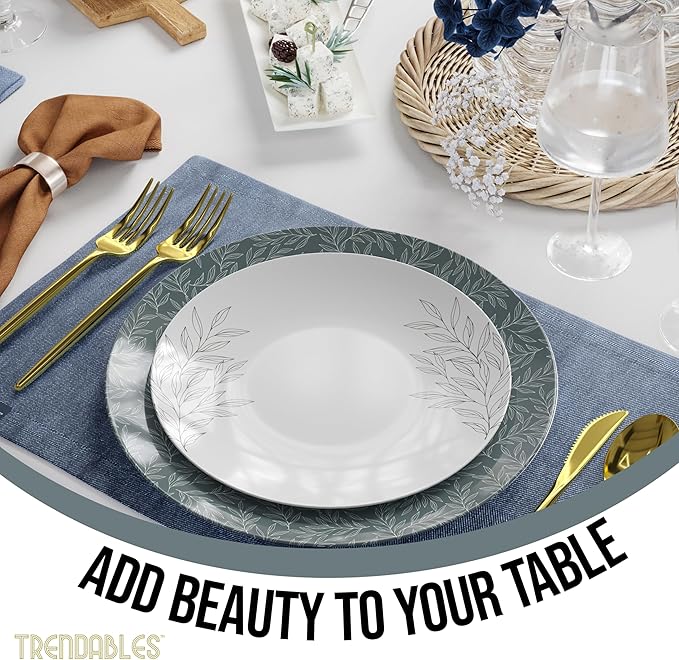 Trendables Disposable Dinnerware Decorative Plates Plastic Disposable Plates Set For 20 Guests 20 x 8 Inch Dessert Plate & 20 x 10 Inch Wedding Party Plate Set Aleh