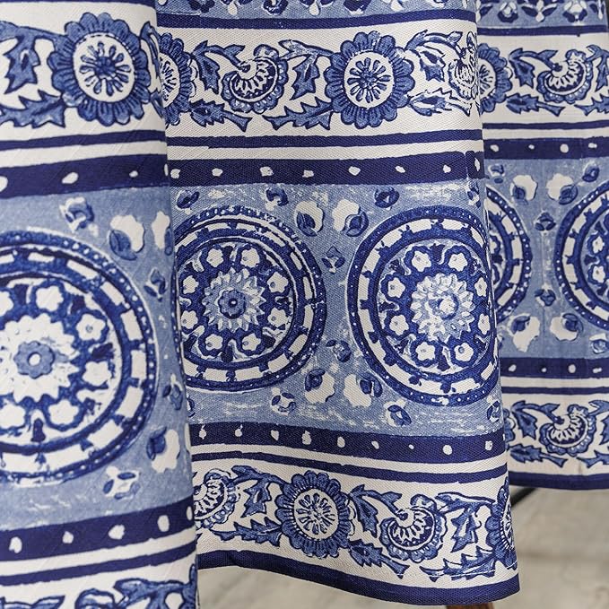 Maison d' Hermine Table Cloth Round Table 100% Cotton 69 Round Inches Tablecloth Reusable Decorative for Dining Room Farmhouse Home Valentines Day Decorations Spring Summer - Melodie Bleue