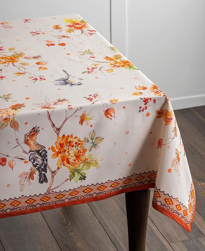 Maison d' Hermine Table Cloth Square Table 100% Cotton 60 x 60 Inches Fall Tablecloth Reusable Everyday Use for Thanksgiving Christmas Decorations Dining Farmhouse Party (Kelim - Prairie)