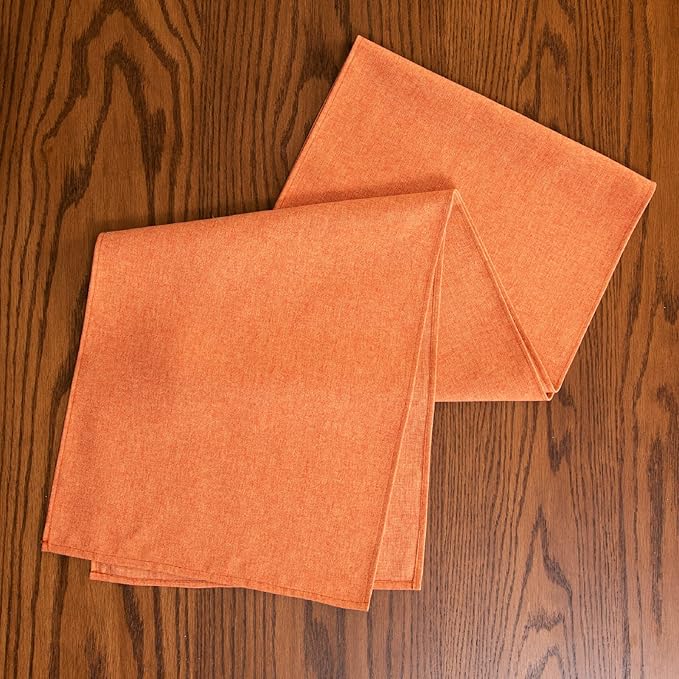 Orange Table Runner 13 x 36 Inches Long, Cotton Linen Farmhouse Style Fall Dresser Scarf for Kitchen Dining Coffee Table Parties Wedding Home Decor (13” x 36”, Orange)