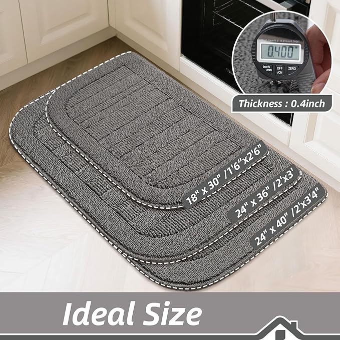 BEQHAUSE 24x40 Inch Kitchen Rug Mat Durable Kitchen Rugs Non-Slip Washable Absorbent Kitchen Mats for Floor Dirt-Resistant Semicircular Kitchen Mat (Grey)