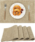SHACOS Fabric Placemats Set of 4 Washable Heat Resistant Place Mats Non Slip Double Layer Thickened Rustic Farmhouse Table Mats Indoor Outdoor, Khaki