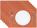 Kevin Textile Burlap Linen Placemats Set of 6 Heat Resistant Dining Table Place Mats Washable Kitchen Table Mats for Dinning Party Holiday Indoor Outdoor, 13 x19 inches, Orange