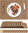 Vinyl Placemats Set of 12, Faux Leather Waterproof and Heat Resistant Place Mats, Washable Anti-Slip Table Mats with Coaster, Wipeable Placemats for Indoor & Outdoor 17" x 12" (Light Brown, Set of 12)