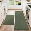 COSY HOMEER Kitchen Rugs Non Slip Washable 24"x36"+24"x60" Absorbent Kitchen Mats for Floor Stain Resistant Kitchen Runner Rug Sets of 2 Kitchen Floor Mats for Sink,Green
