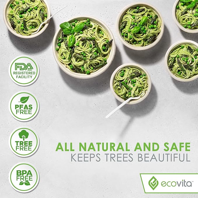 Ecovita 100% Compostable Paper Plates [9 in.] COMPARTMENTS – 150 Disposable Plates Eco Friendly Sturdy Tree Free Liquid and Heat Resistant Alternative to Plastic or Paper Plates