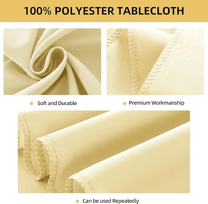 2-Pack Round 90-inch Beige Table Cloths, Solid Stain and Wrinkle Resistant Circular Tablecloth, Premium Plain Weave Polyester Fabric Table Linen Covers for Hotel, Banquet
