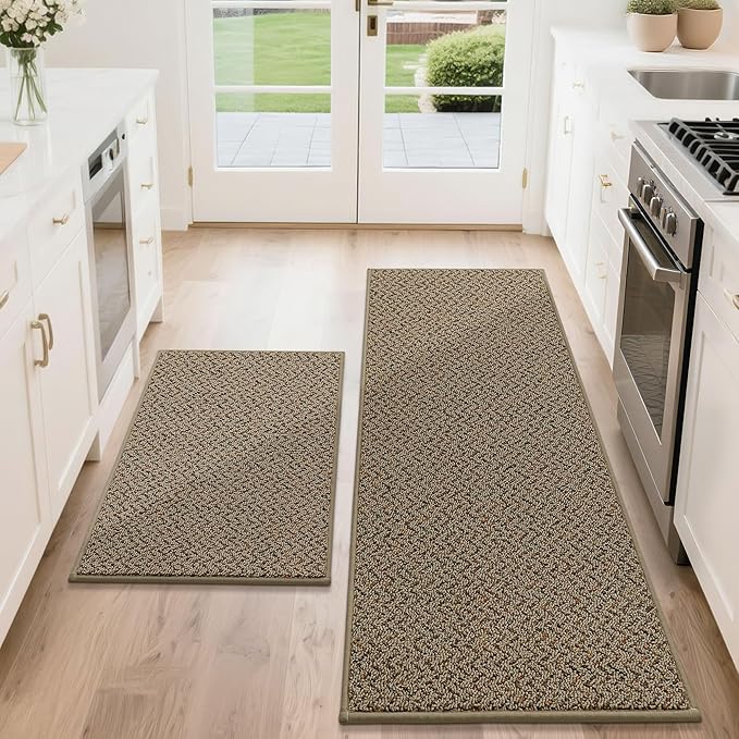 COSY HOMEER Kitchen Rugs Non Slip Washable 24"x36"+24"x60" Absorbent Kitchen Mats for Floor Stain Resistant Kitchen Runner Rug Sets of 2 Kitchen Floor Mats for Sink,Taupe