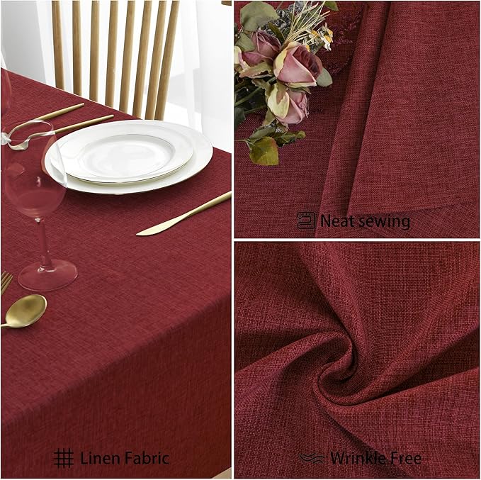 JIUZHEN Square Table Cloth Faux Linen Farmhouse Tablecloth Wrinkle Stain Resistant Tablecloth Table Cover for Kitchen Dining, Holiday Party Dinner, 60 x 60 Inch, Red