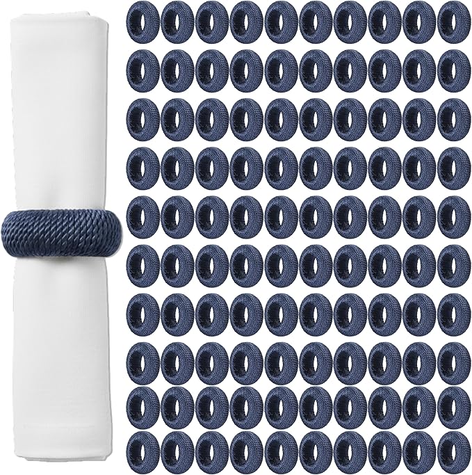 100 Pack Napkin Rings Set Napkin Holders Handwoven Boho Farmhouse Decor for Rustic Wedding, Thanksgiving, Holiday Table Settings (Blue) - ALPHA Living HOME