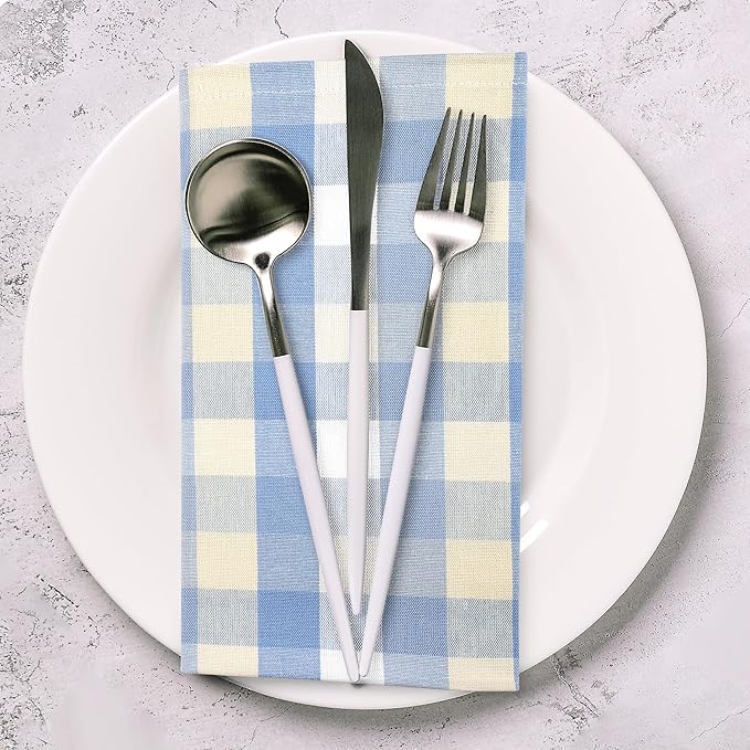 Urban Villa Cloth Napkins Set of 12 20x20 Inches 100% Cotton Napkins Cloth Washable Soft Durable Reusable Absorbent Table Dinner Napkins Cloth for Hotel Lunch Restaurant Weddings Parties- Blue Sand