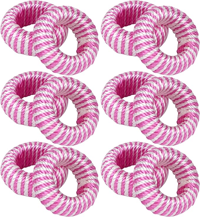 ALPHA Living HOME Napkin Rings Set - 12-Piece Elegant Round Plastic & Rayon Napkin Holders for Dining Table Decor, for Wedding, Party, Holiday, Banquet, Kitchen, Everyday Use (Pink White)