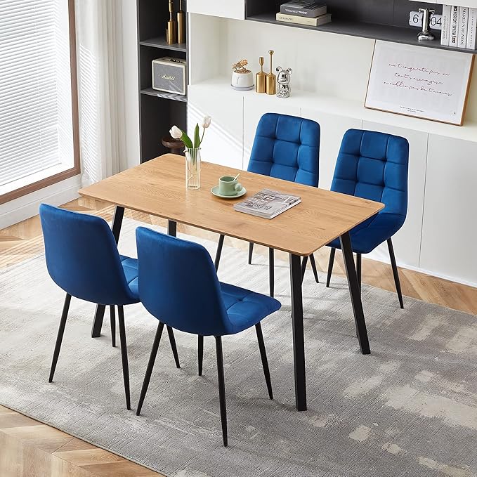 Upholstered Dining Chair Set of 4,Mid-Century Home Desk Tufted Pattern Design Side Velvet Elegant Kitchen with Sturdy Metal Legs for Home,Office, Navy Blue, Upholstered Velvet Chair