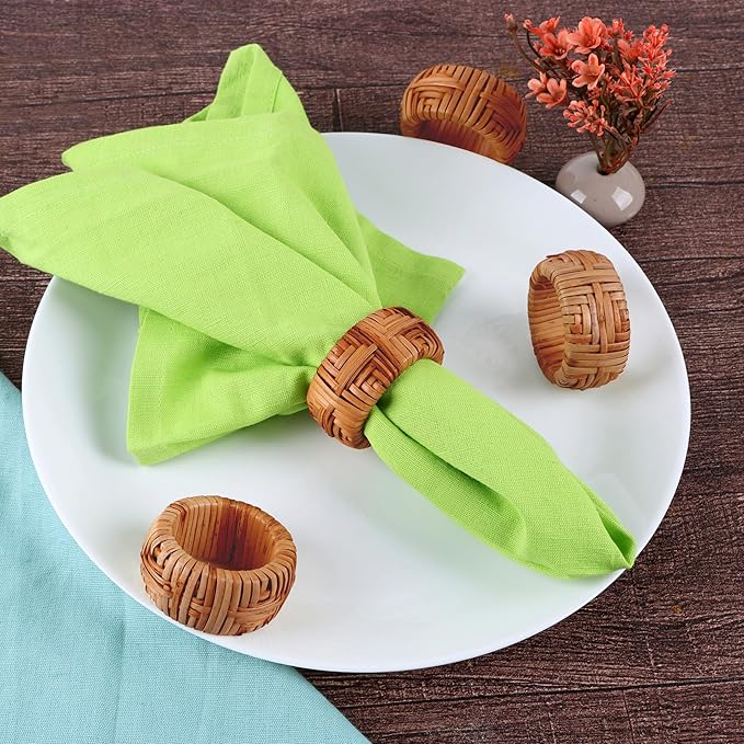 CLEENTABLE Farmhouse Napkin Rings Set of 12, Hand-Woven Napkin Ring for Table Decor, Fall Rustic Rings, Napkin Holder Buckles for Holiday Party, Easter, Birthday, Thanksgiving, Christmas (Brown)