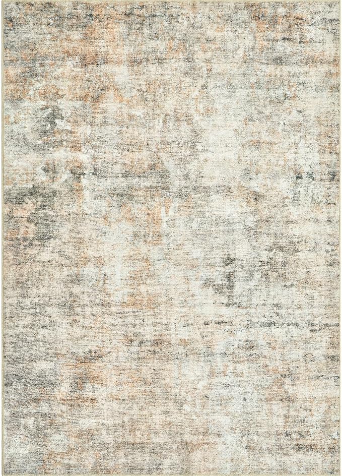 Abstract Rug 5x7 Machine Washable Area Indoor Orange Low Pile Non-Slip Foldable Thin Accent Rugs for Bedroom Living Room Dining Room