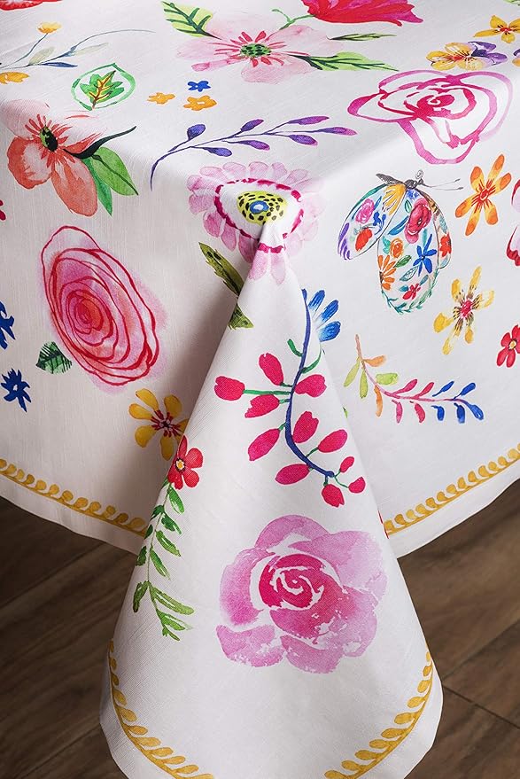 Maison d' Hermine Table Cloth Rectangle Table 100% Cotton 70 x 90 Inches Tablecloth Reusable Decorative for Dining Room Farmhouse Home Valentines Day Decorations Spring Summer - Happy Florals - Sweety