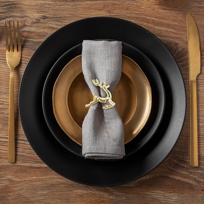 Decozen Set of 8 Gold Napkin Rings in Stag Design Festive Table Decor Setting for Holiday Wedding, Birthday, Kitchen, Home Decor Housewarming Gift - Thanksgiving & Christmas Gift Decoration