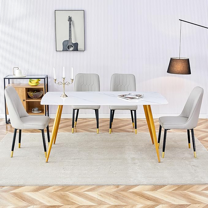 5 Piece Dining Table Set, 4 Chair Dining Table Set, Sintered Stone Kitchen Table Top and Modern Chairs Set of 4 for Kitchen Dining Room